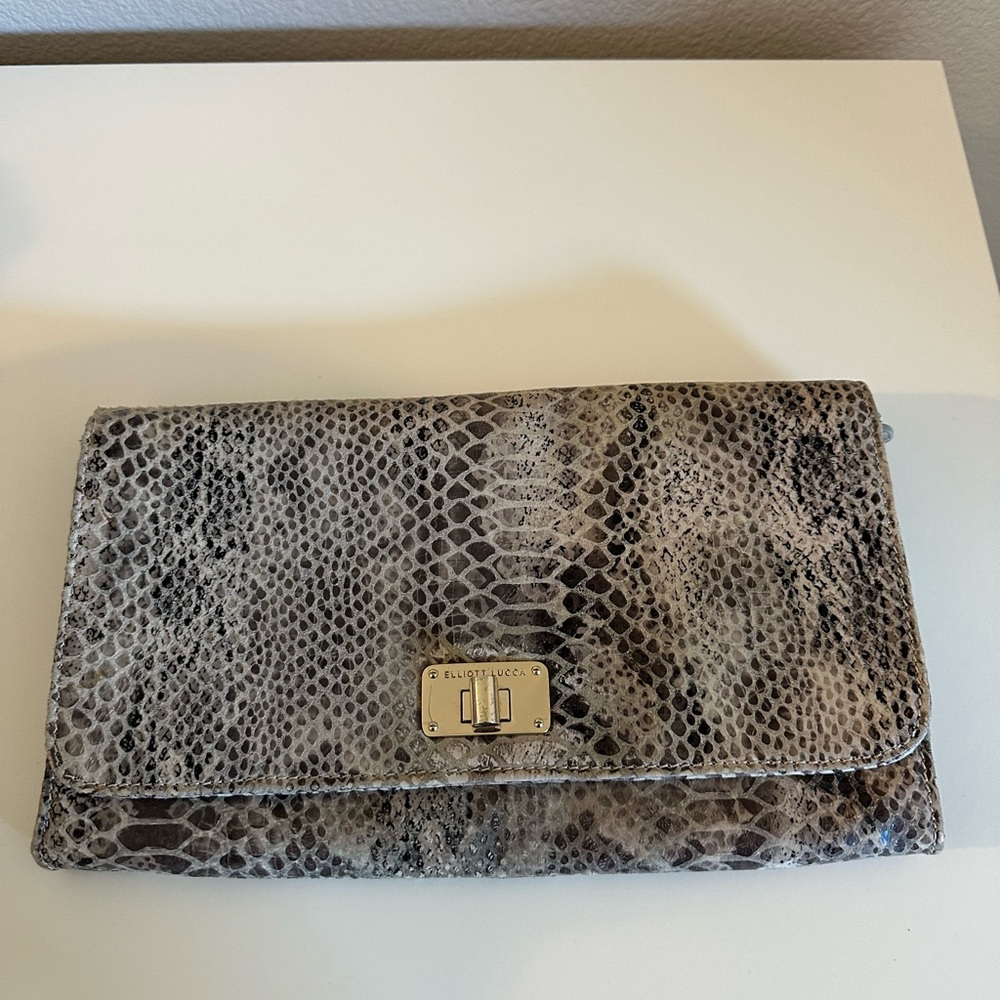 Elliott Lucca Snakeskin Clutch in Gray and Brown